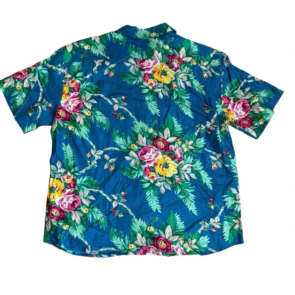 Lauren Ralph Lauren Floral Hawaiian Shirt Sz 16 Coastal Beach Linen Vacay Women - Picture 6 of 8